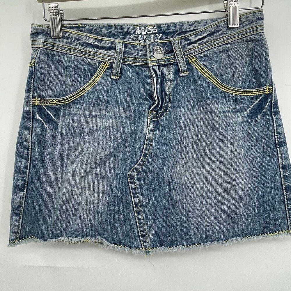 Miss Sixty Blue Cut Off Frayed Bottom Edge Y2K Classic Denim Mini Skirt Small